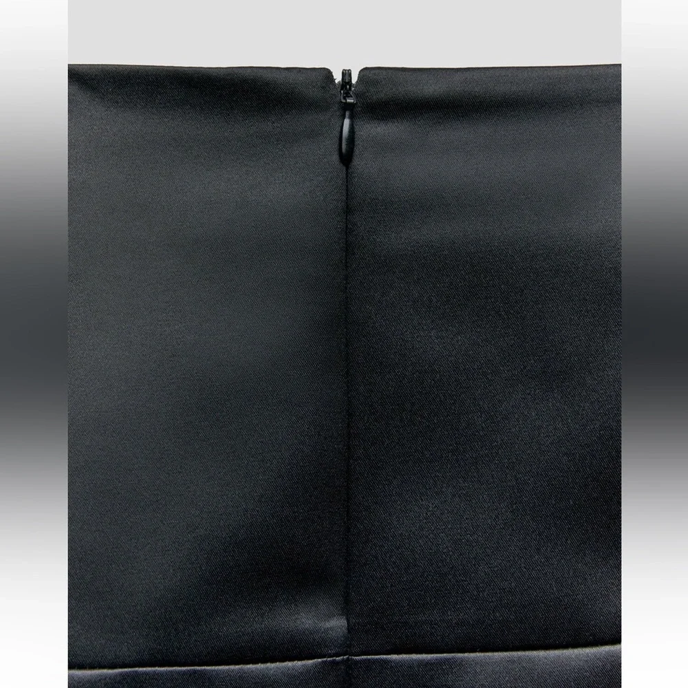 Zara Black Satin Effect high waist Midi Skirt Back Slit Limited Edition XS NWT